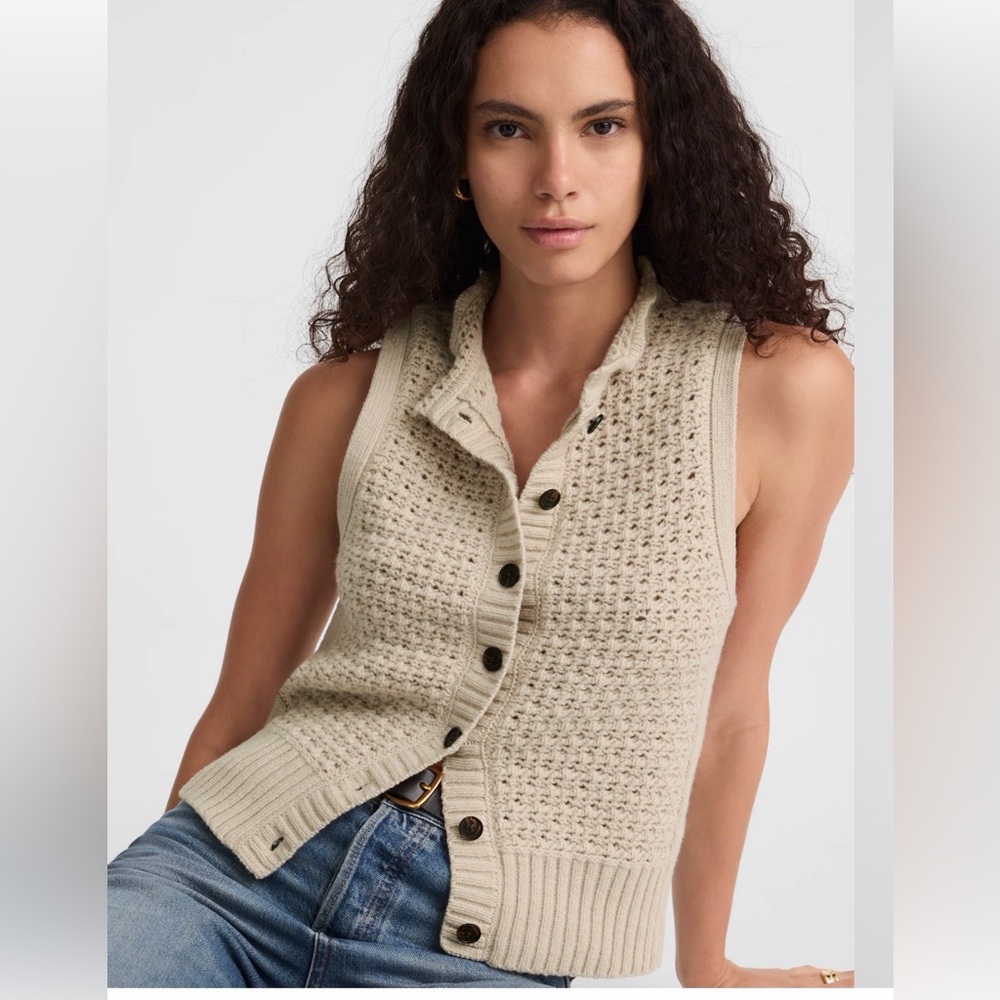 Madewell cream Ruffled Sleeveless Cardigan Top